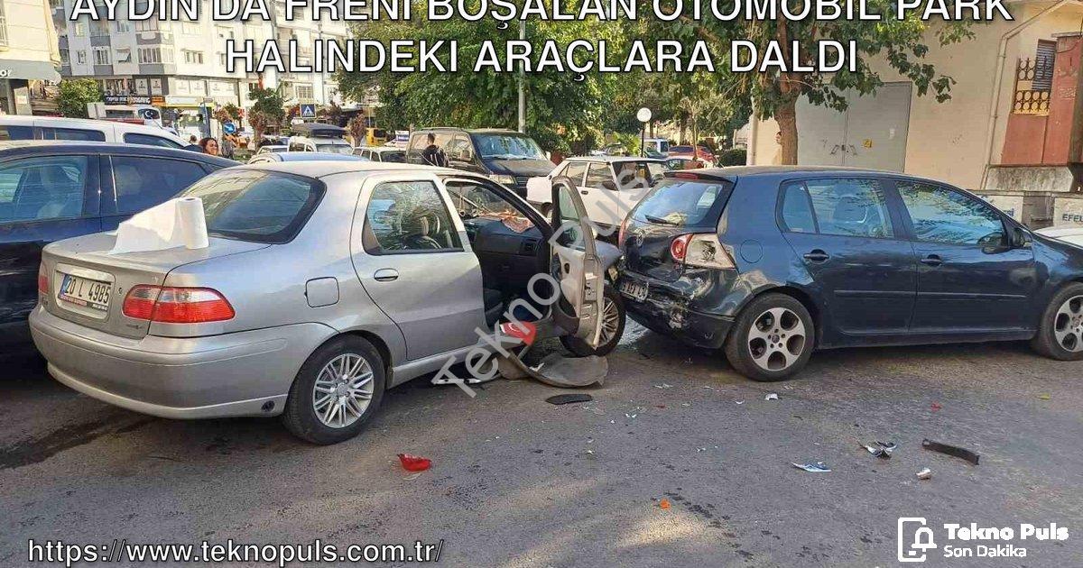 "Aydın'da Freni Boşalan Otomobil Park Halindeki Araçlara Daldı" başlıklı haber için fotorealistik, p